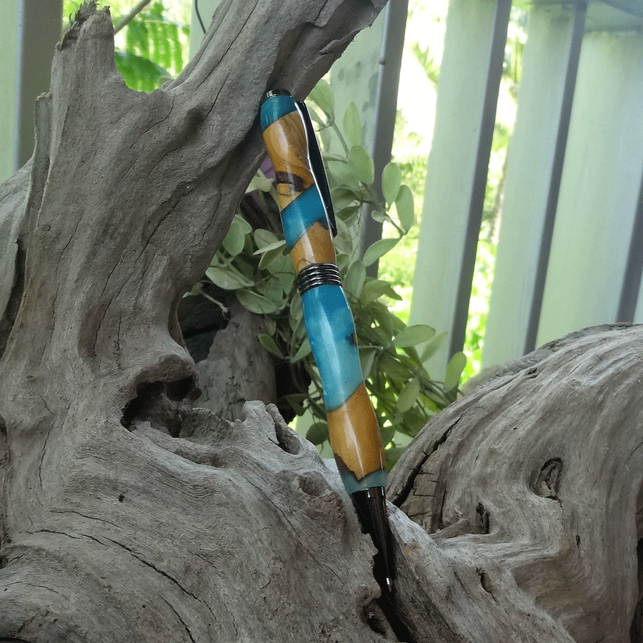 Driftwood and blue resin pen