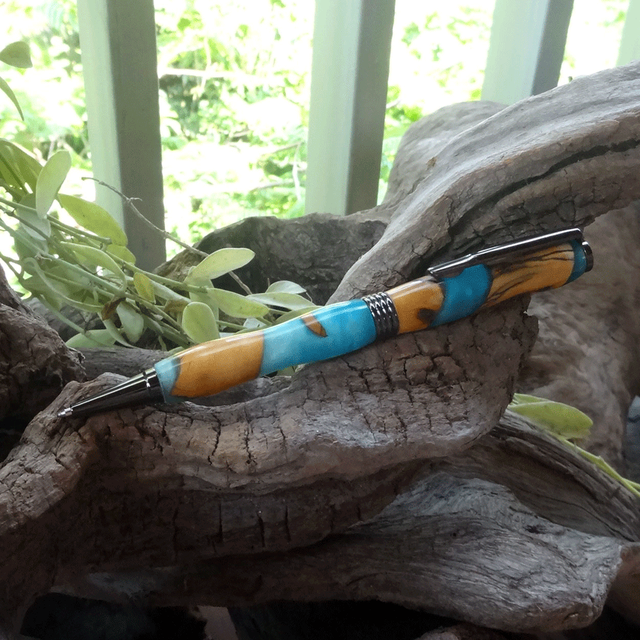 Driftwood and blue resin pen