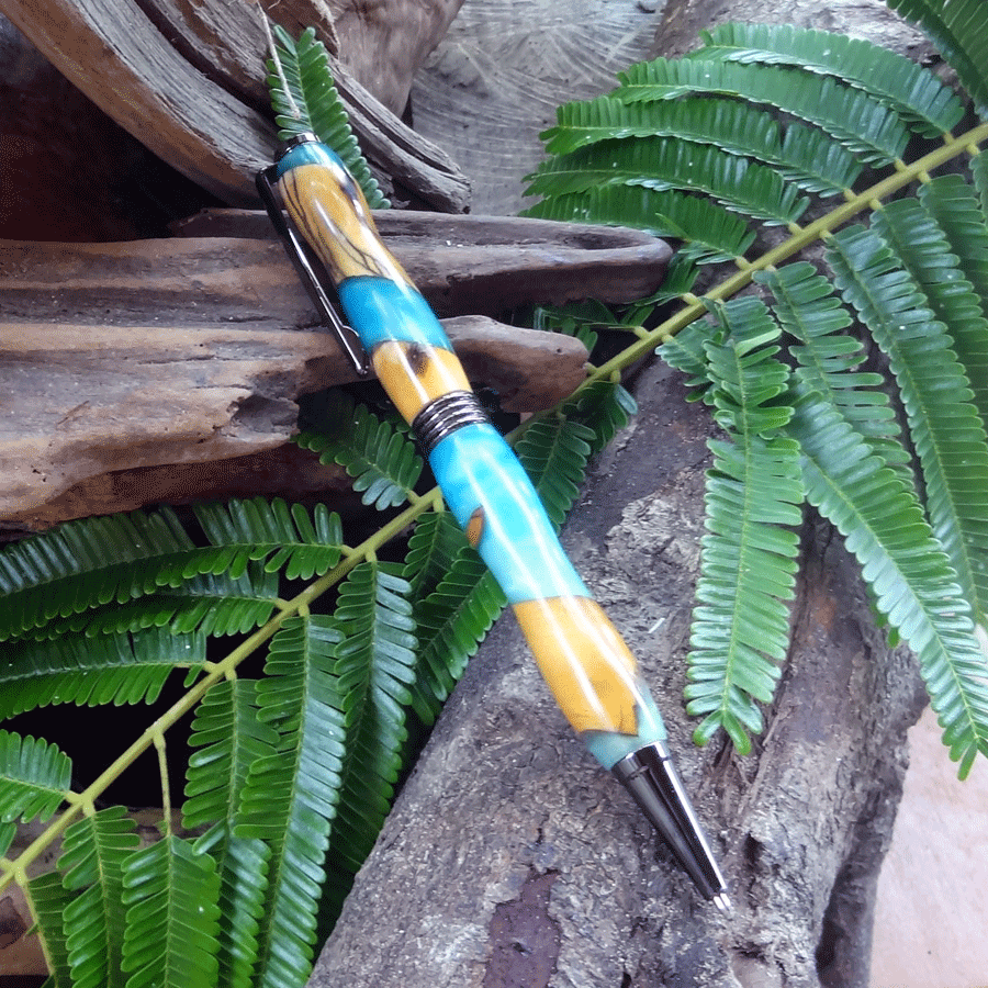 Driftwood and blue resin pen