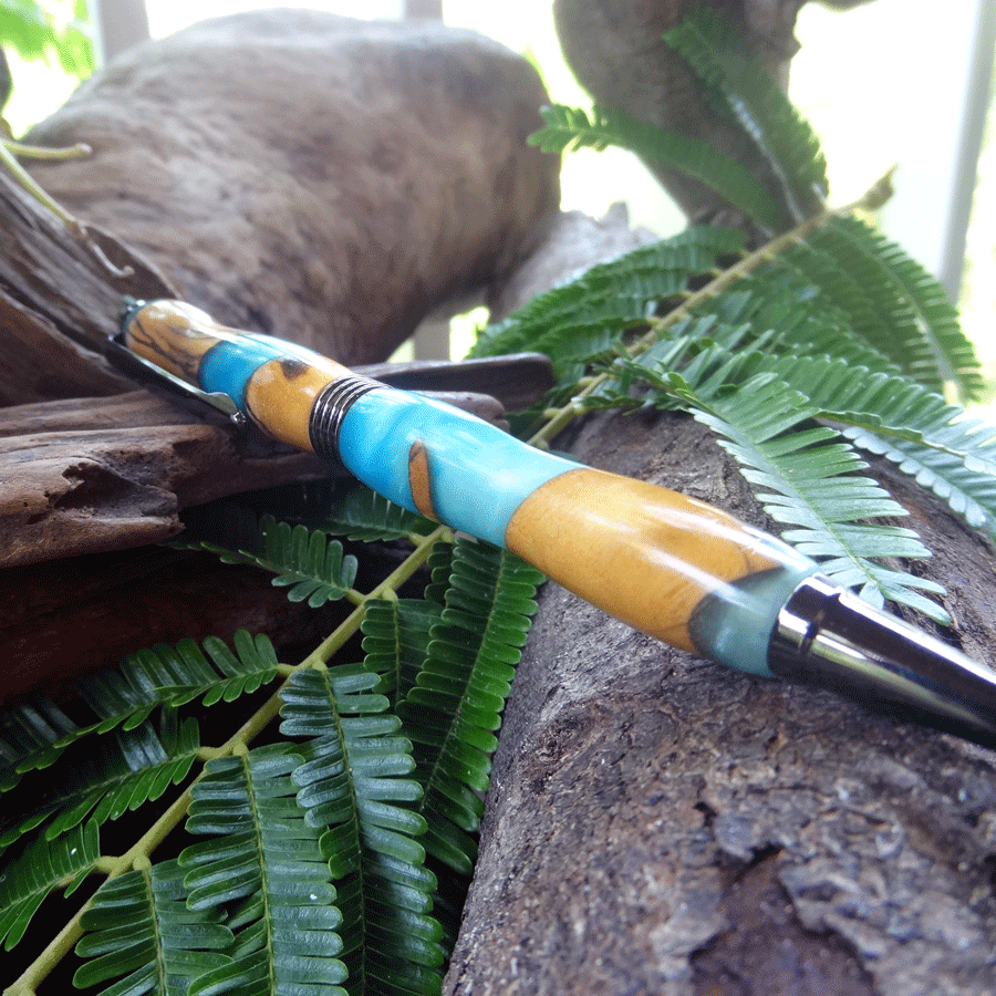 Driftwood and blue resin pen