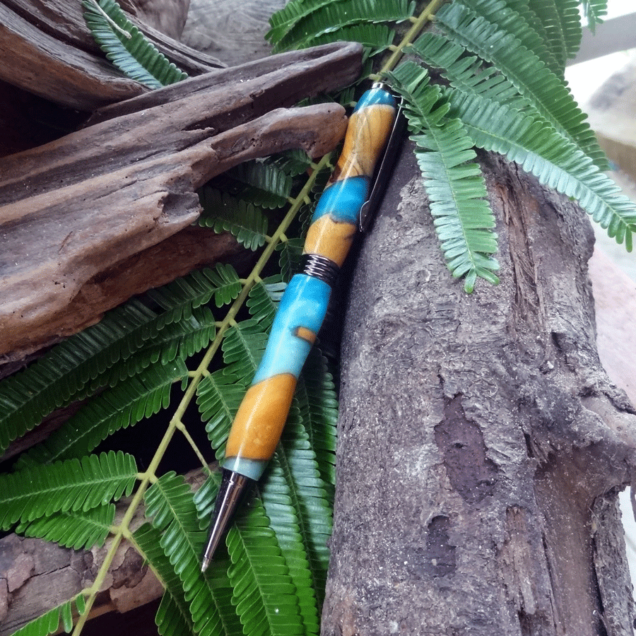 Driftwood and blue resin pen