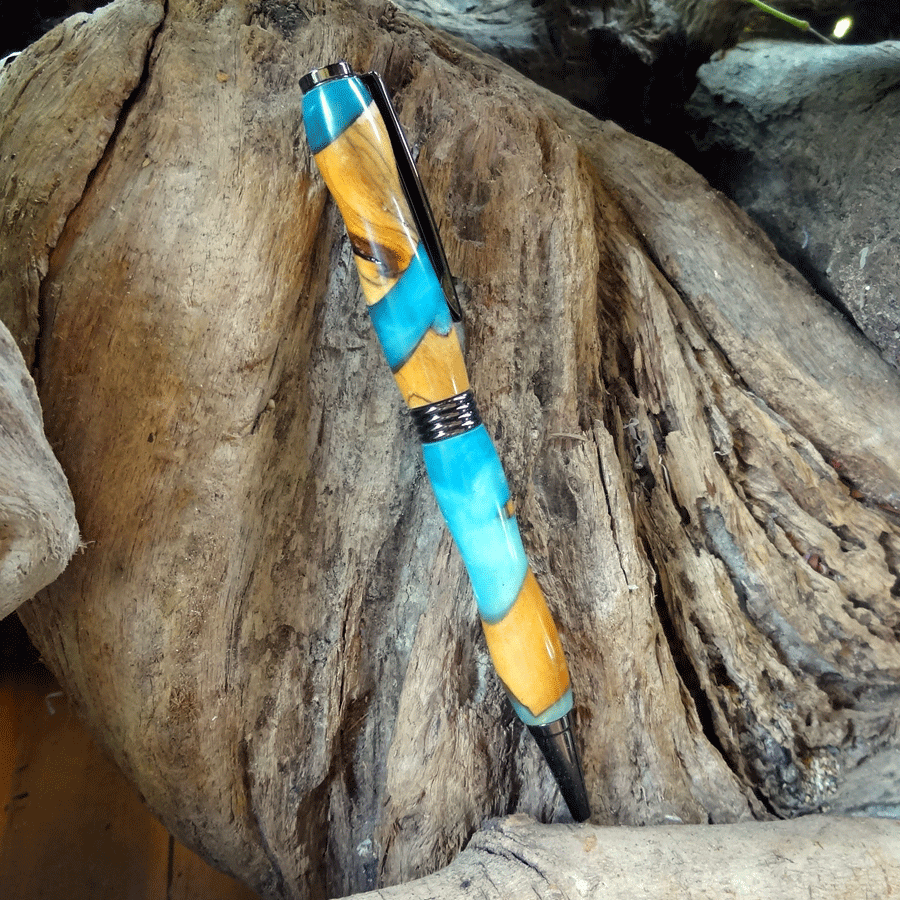 Driftwood and blue resin pen