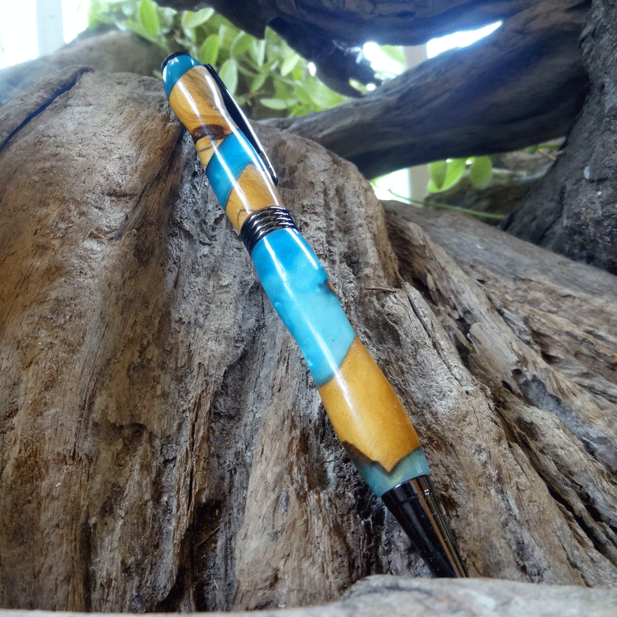 Driftwood and blue resin pen