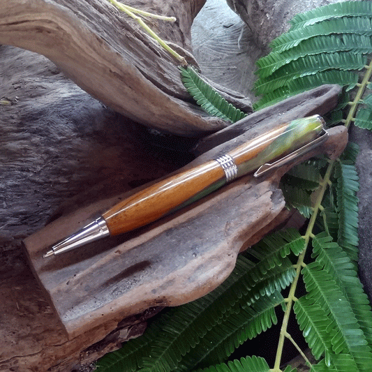 Driftwood and blue and green resin pen