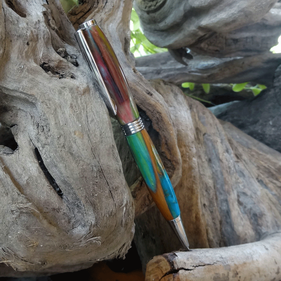 Driftwood and blue and green resin pen