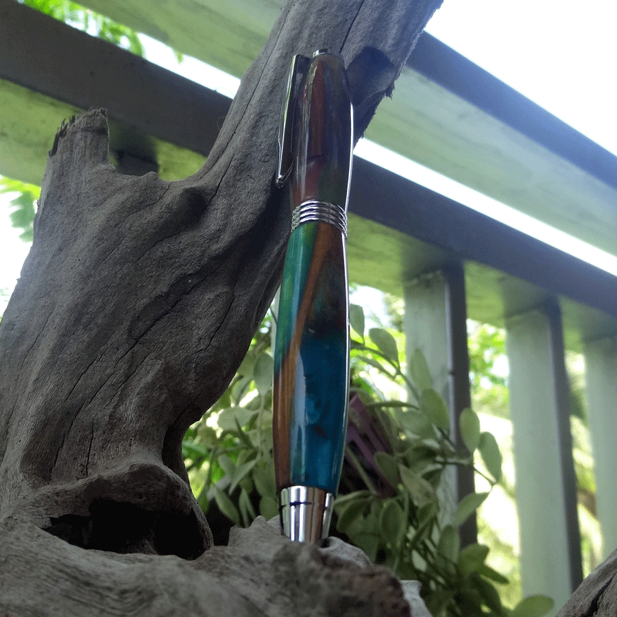 Driftwood and blue and green resin pen