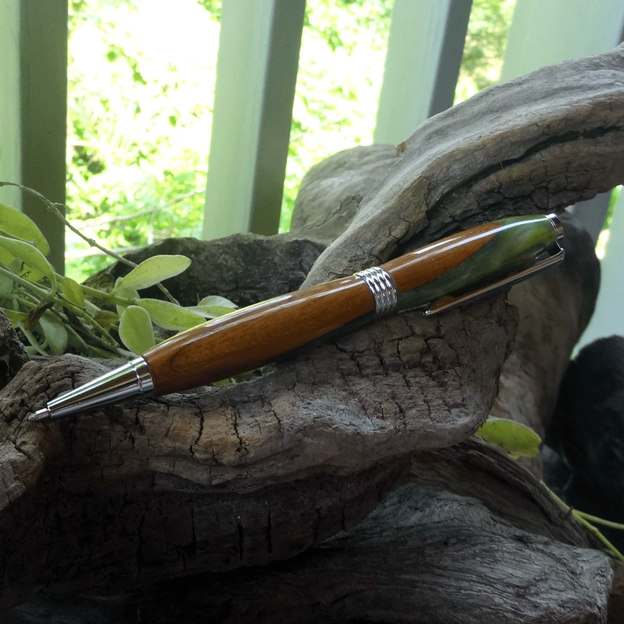 Driftwood and blue and green resin pen