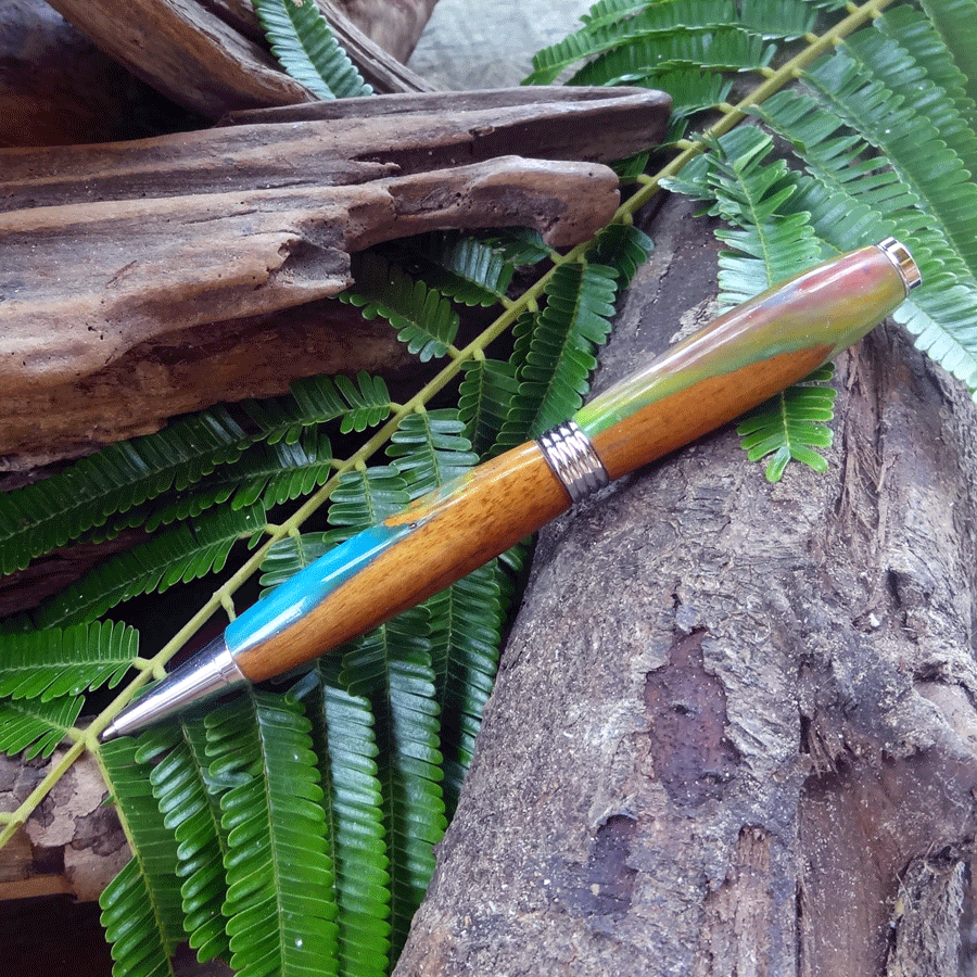 Driftwood and blue and green resin pen