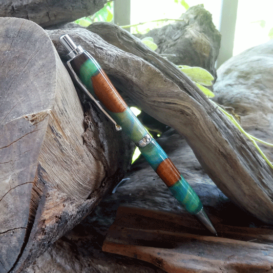 Driftwood and green and blue resin pen