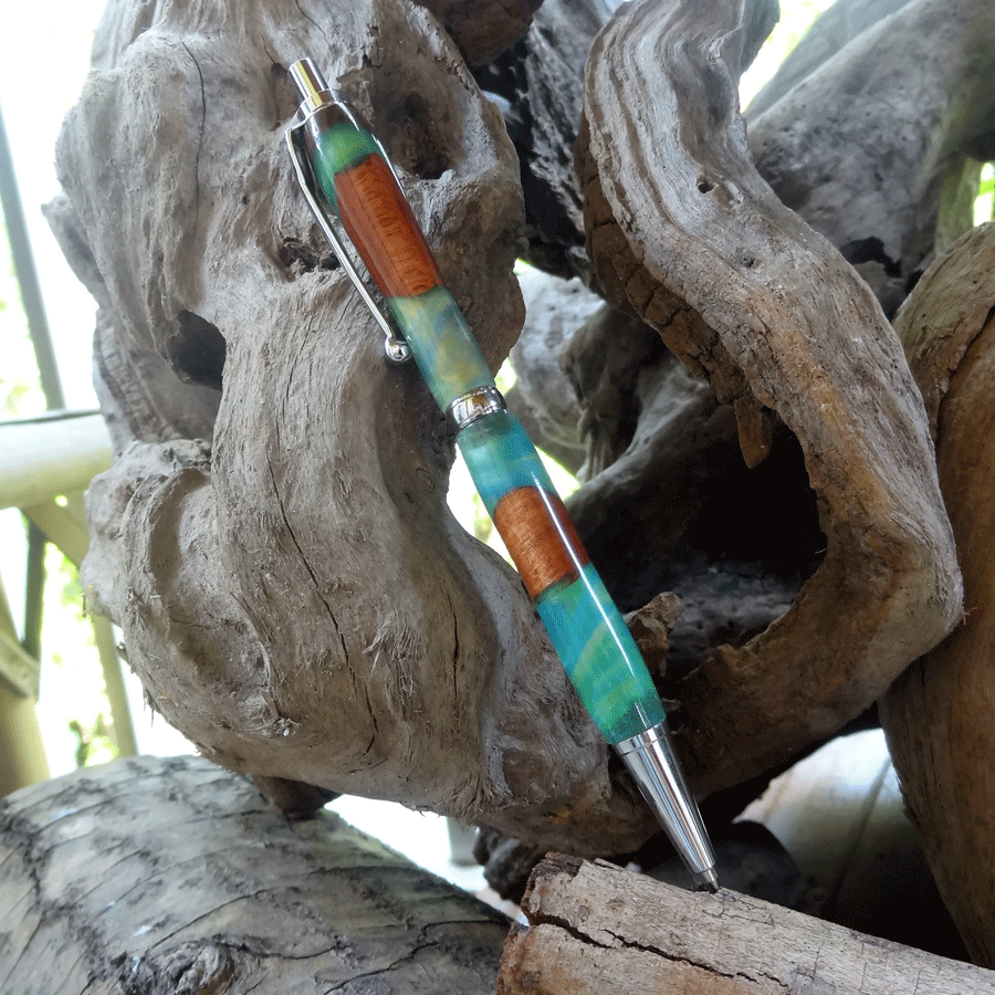 Driftwood and green and blue resin pen