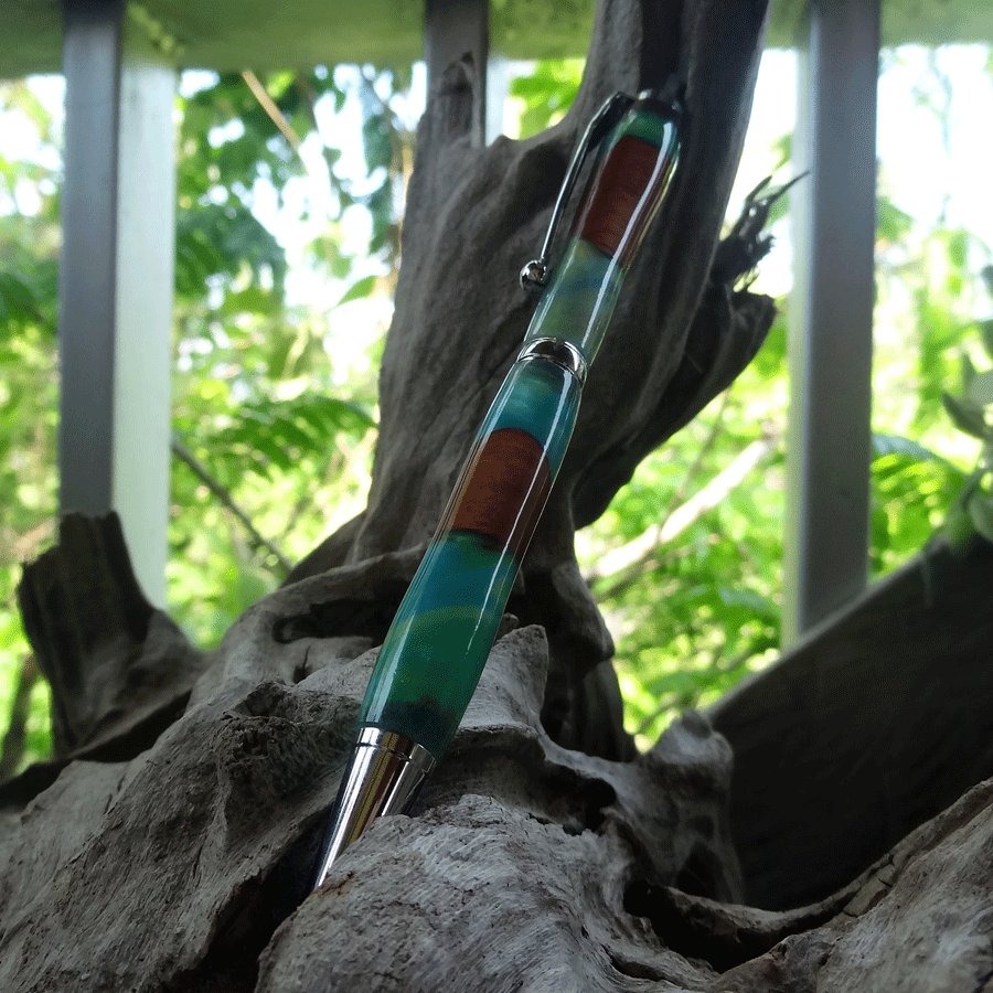 Driftwood and green and blue resin pen