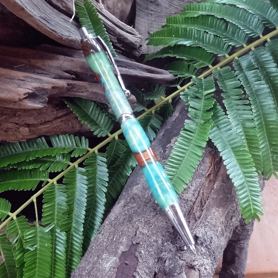 Driftwood and green and blue resin pen