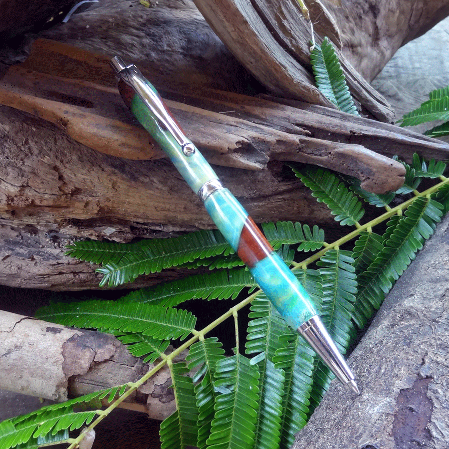 Driftwood and green and blue resin pen