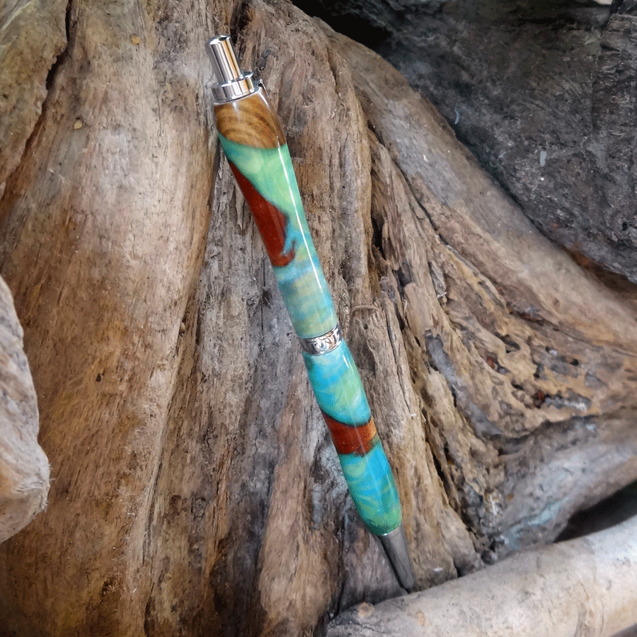 Driftwood and green and blue resin pen