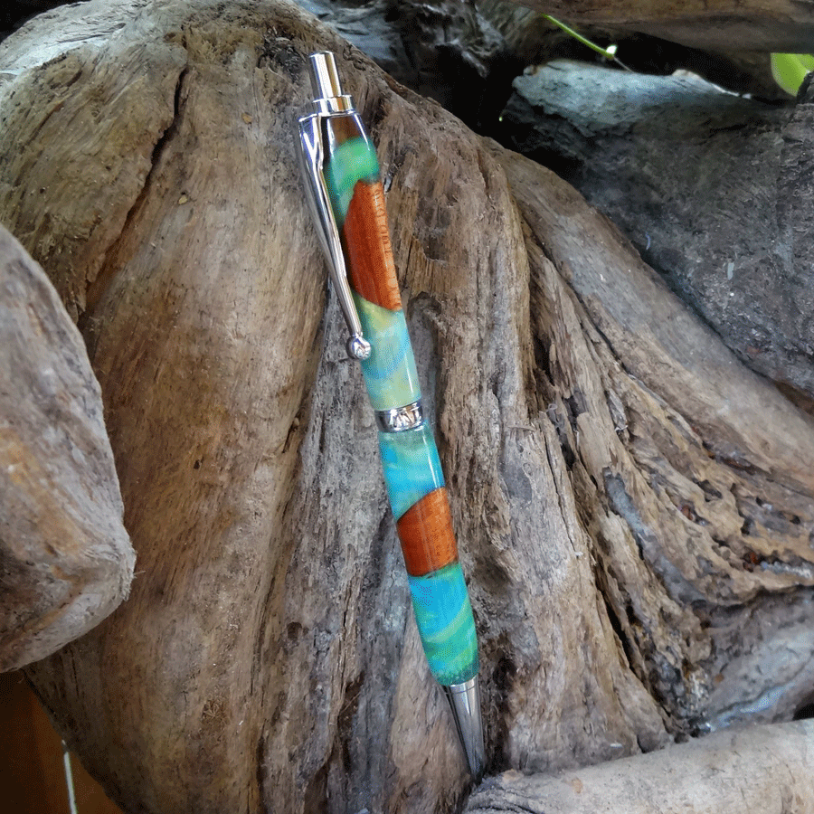 Driftwood and green and blue resin pen