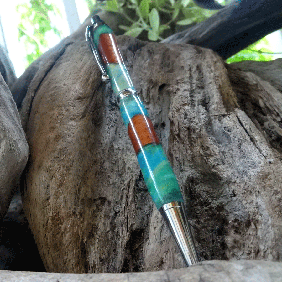 Driftwood and green and blue resin pen