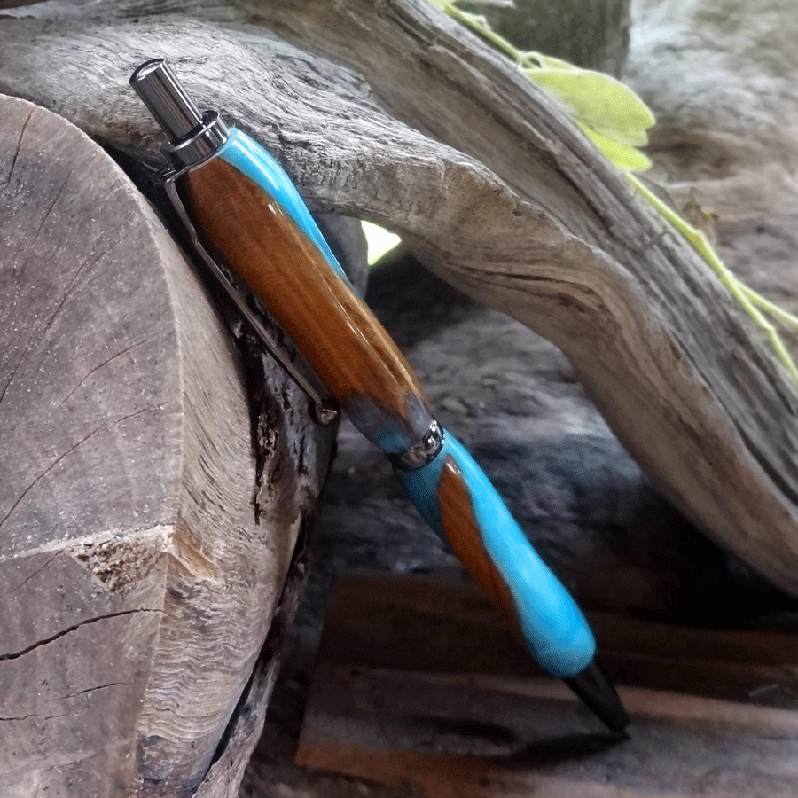 Driftwood and blue resin pen