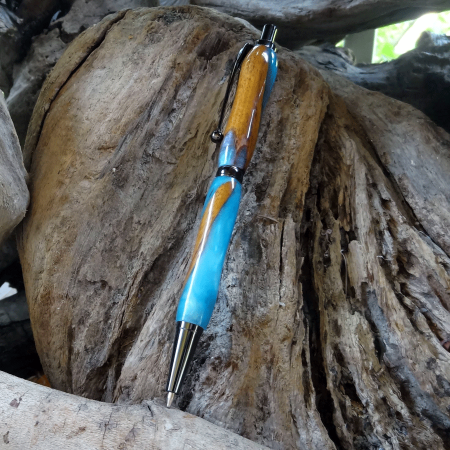 Driftwood and blue resin pen