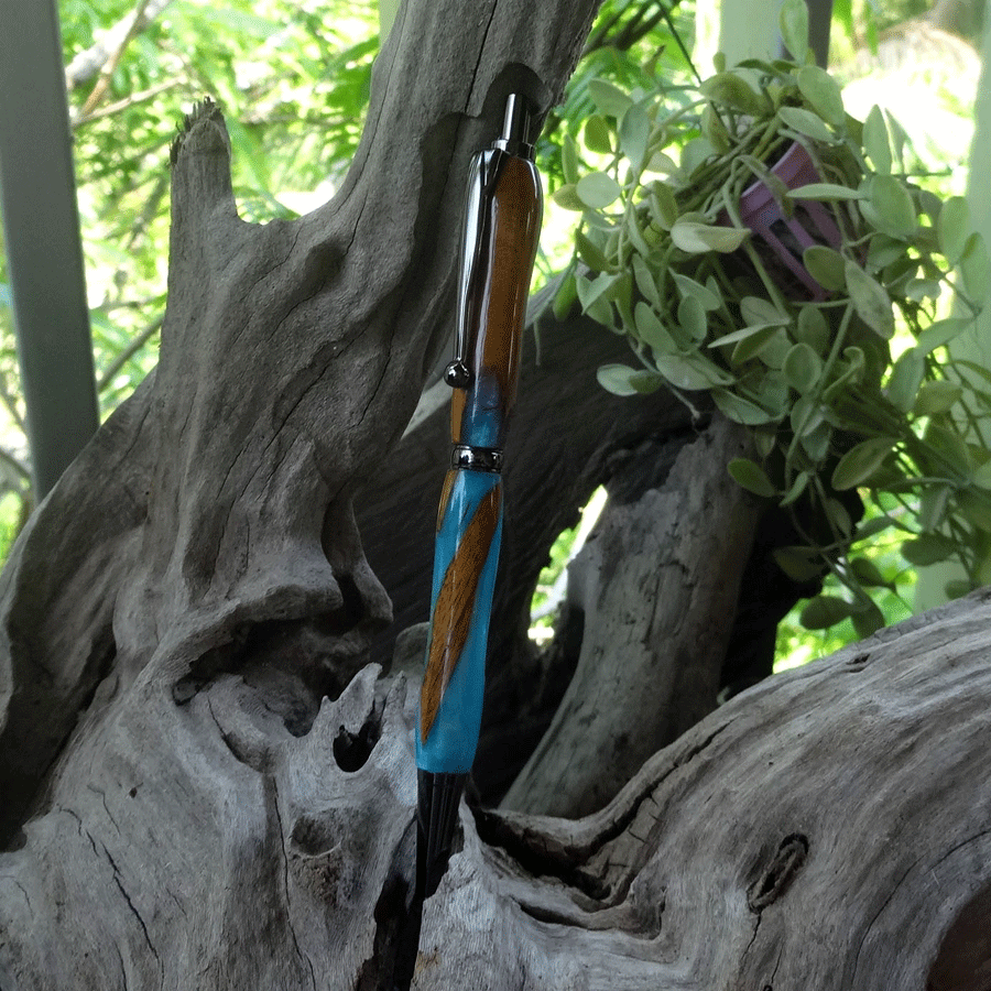 Driftwood and blue resin pen