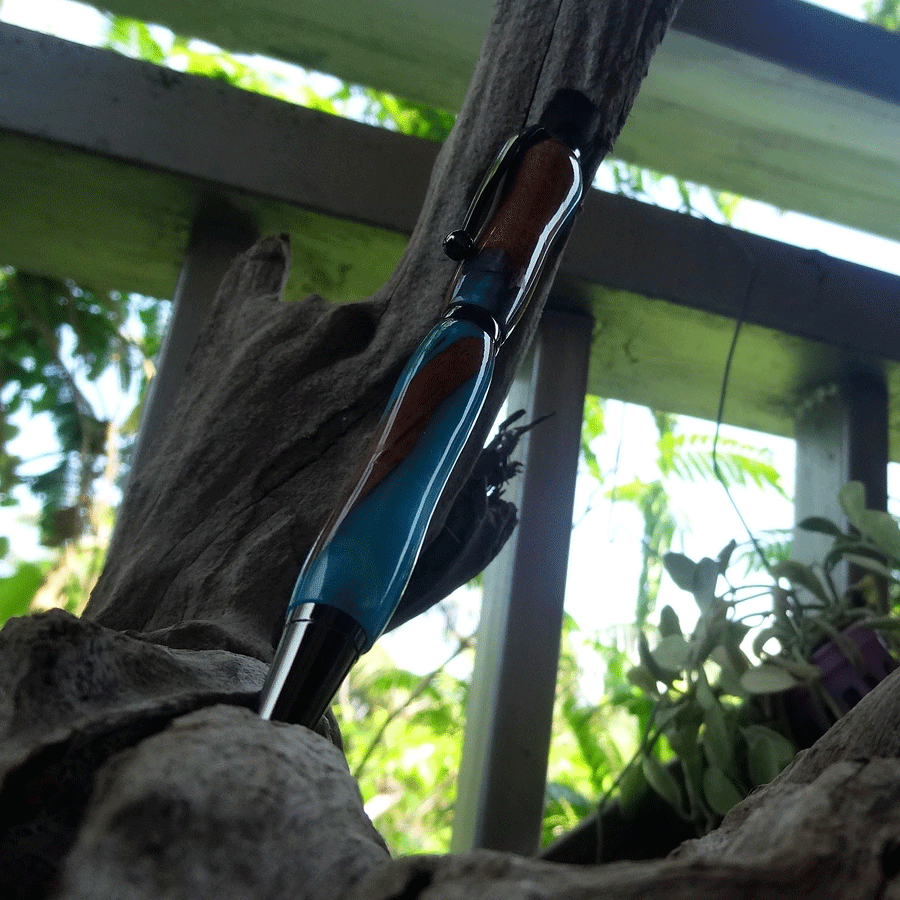 Driftwood and blue resin pen