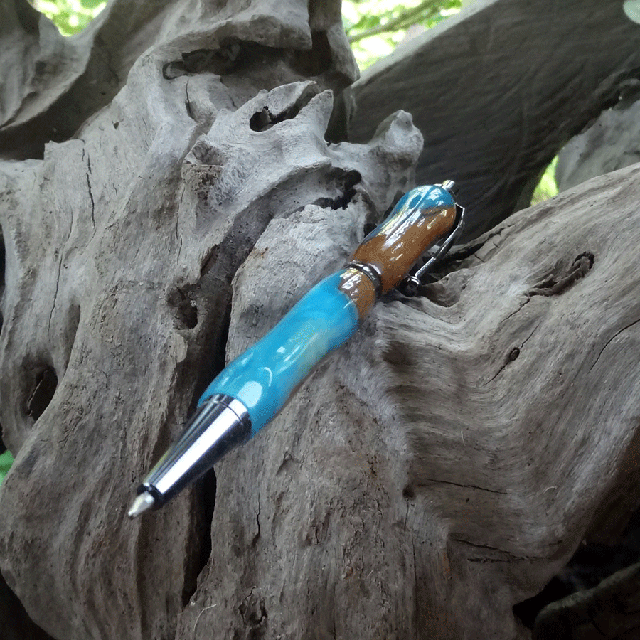 Driftwood and blue resin pen