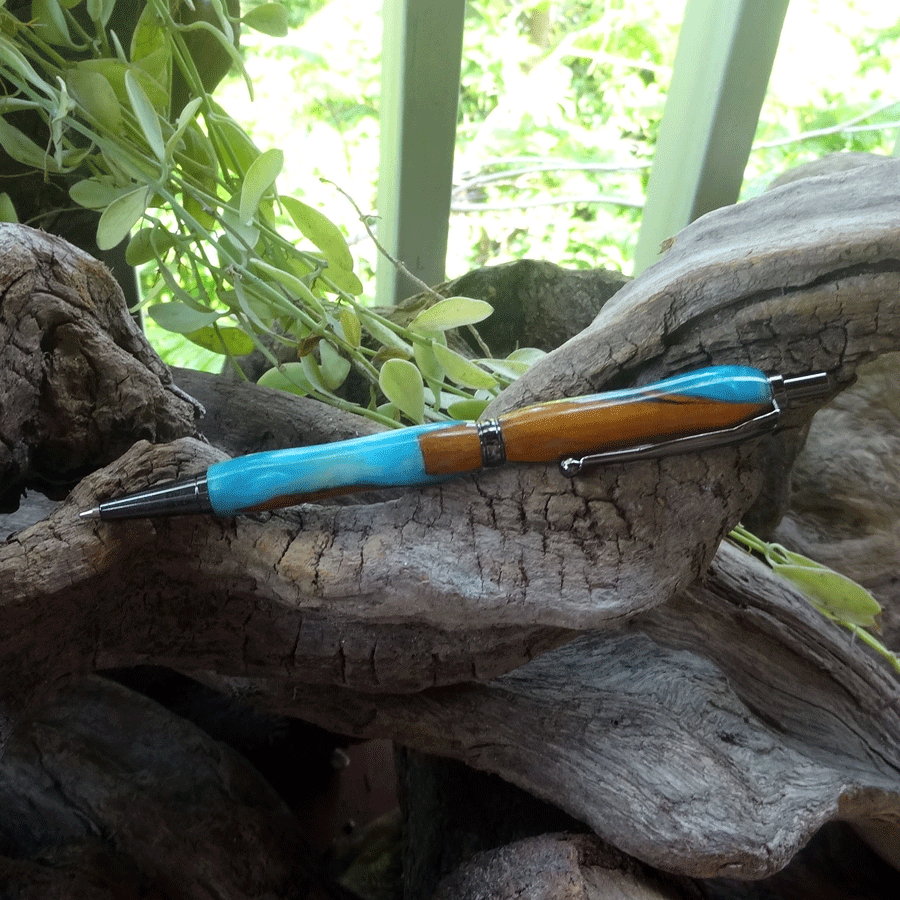 Driftwood and blue resin pen