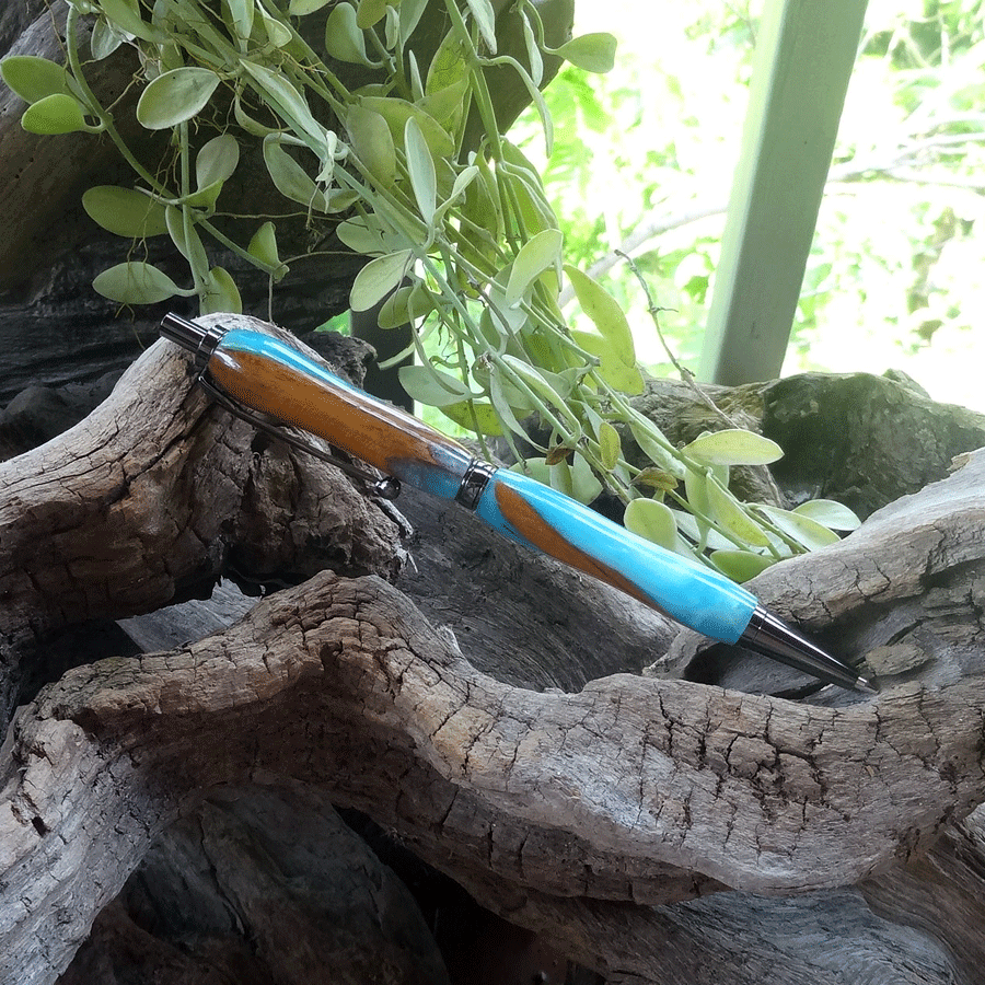 Driftwood and blue resin pen