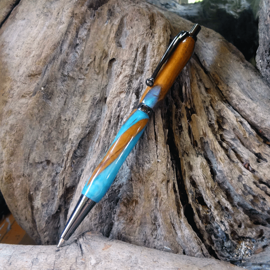 Driftwood and blue resin pen