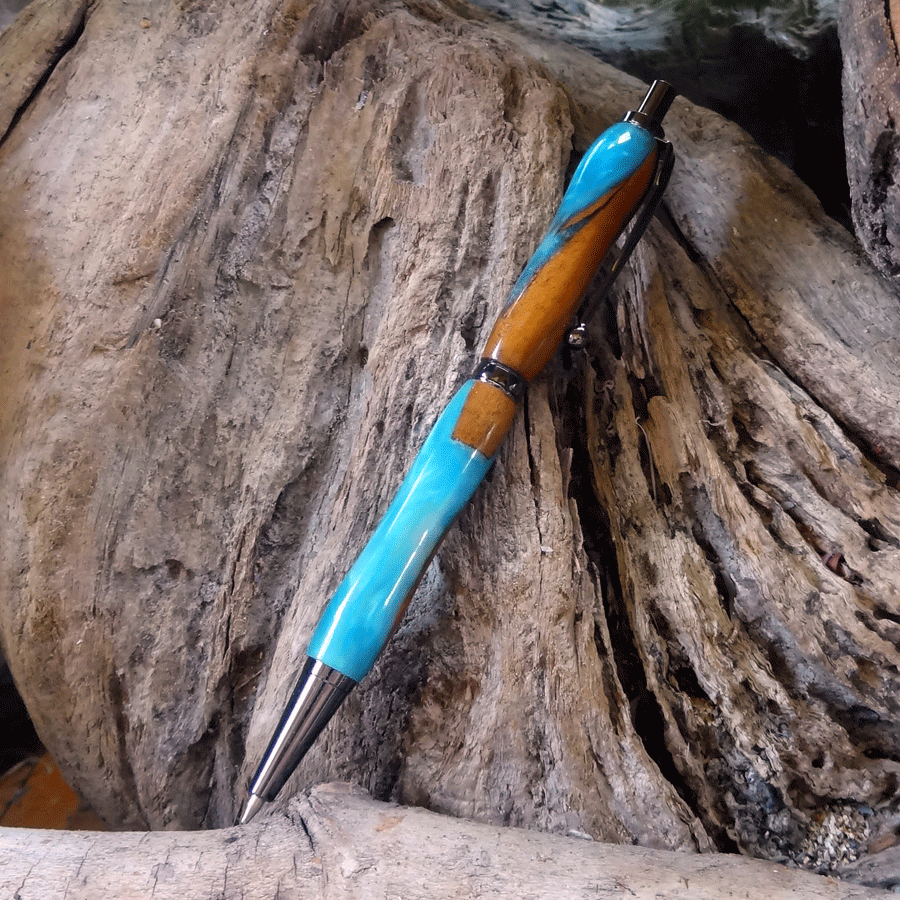 Driftwood and blue resin pen