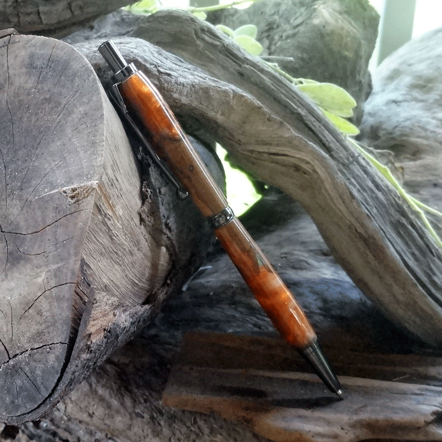 Driftwood and red and gold resin pen