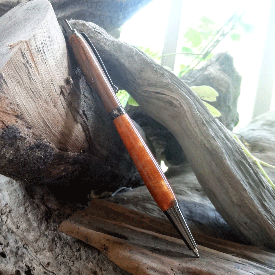 Driftwood and red and gold resin pen