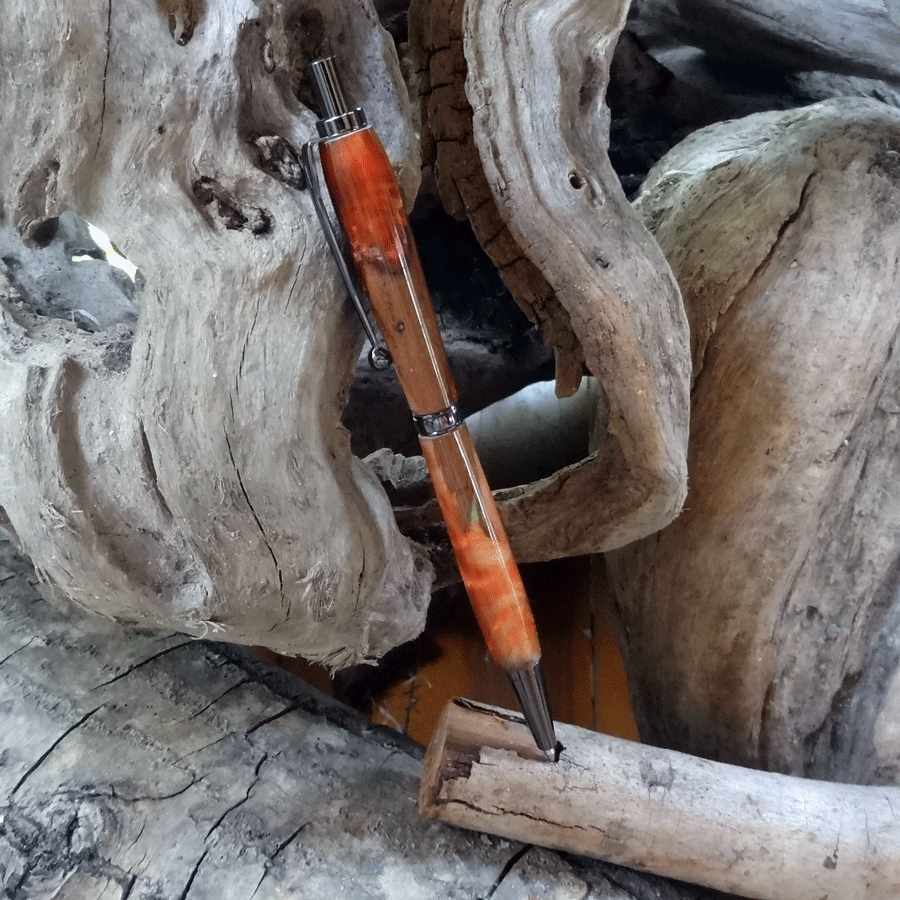 Driftwood and red and gold resin pen