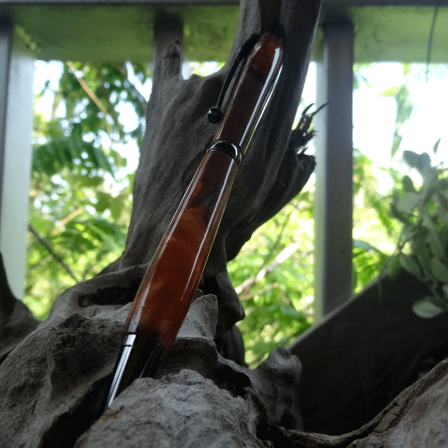 Driftwood and red and gold resin pen