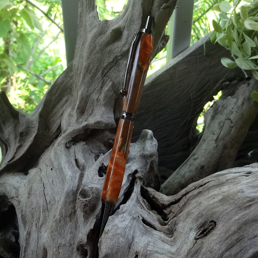 Driftwood and red and gold resin pen