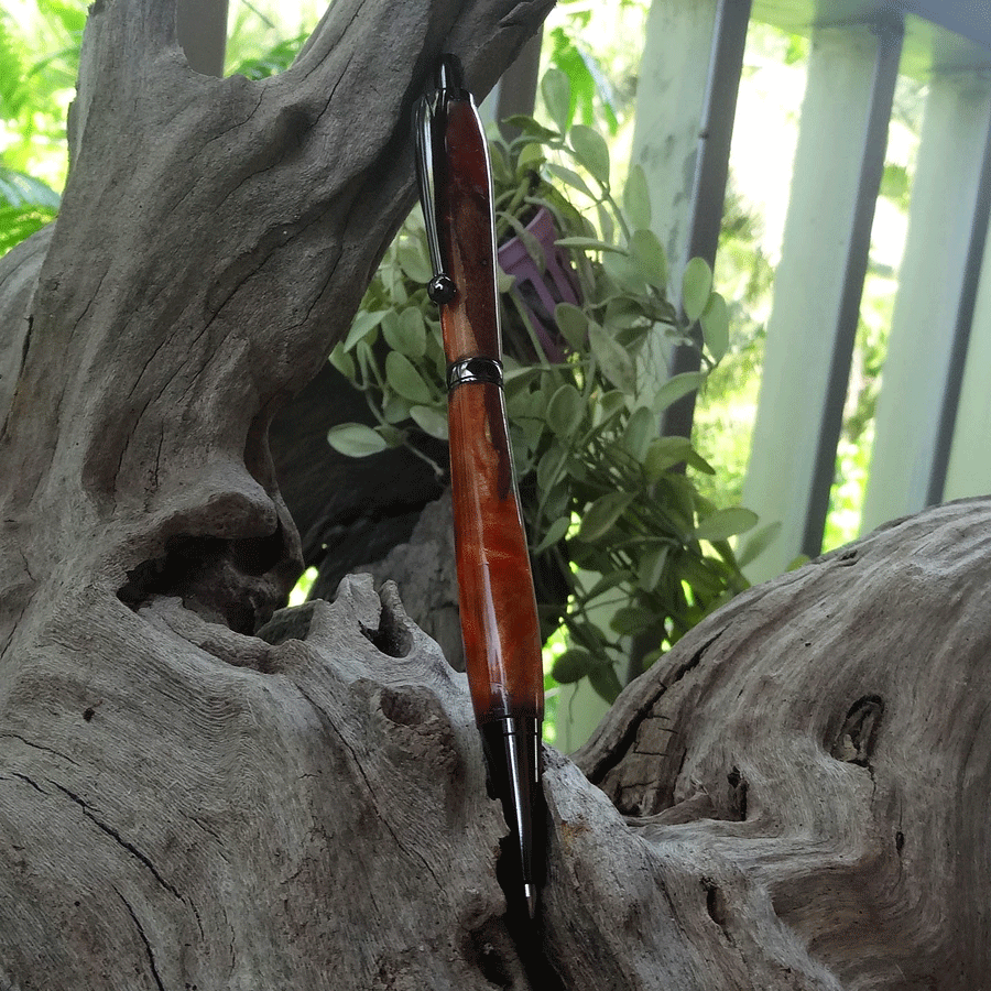 Driftwood and red and gold resin pen