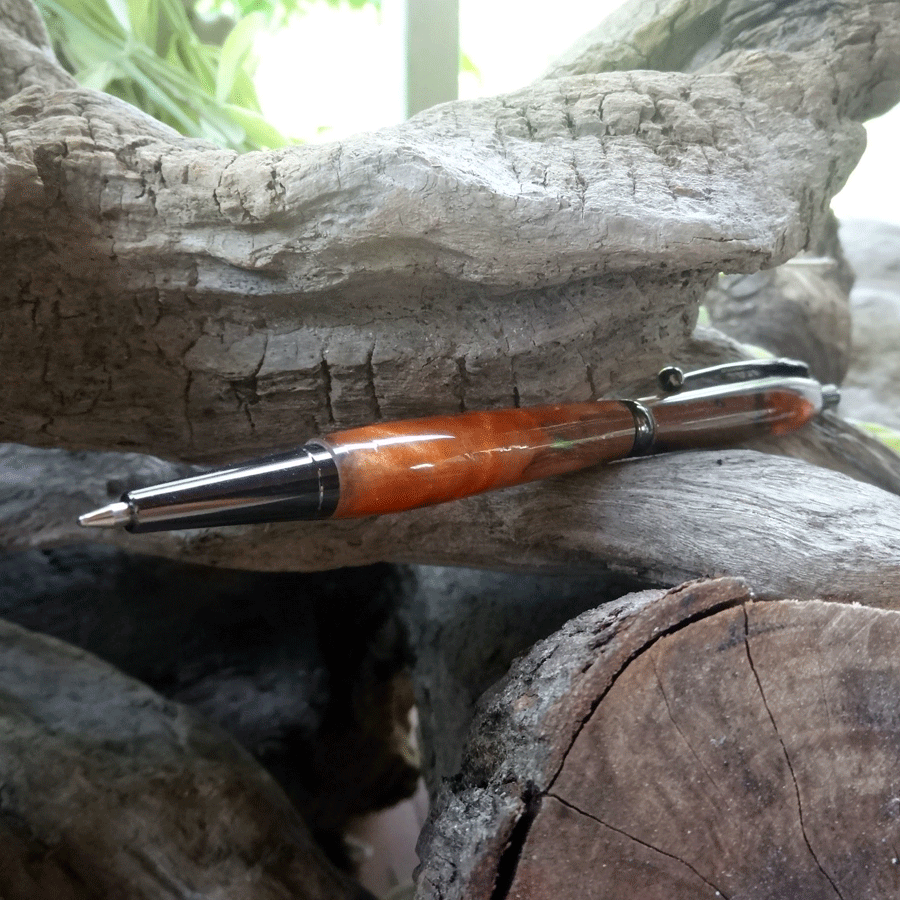 Driftwood and red and gold resin pen