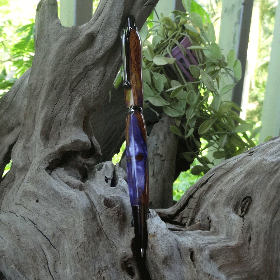 Driftwood and purple and yellow resin pen