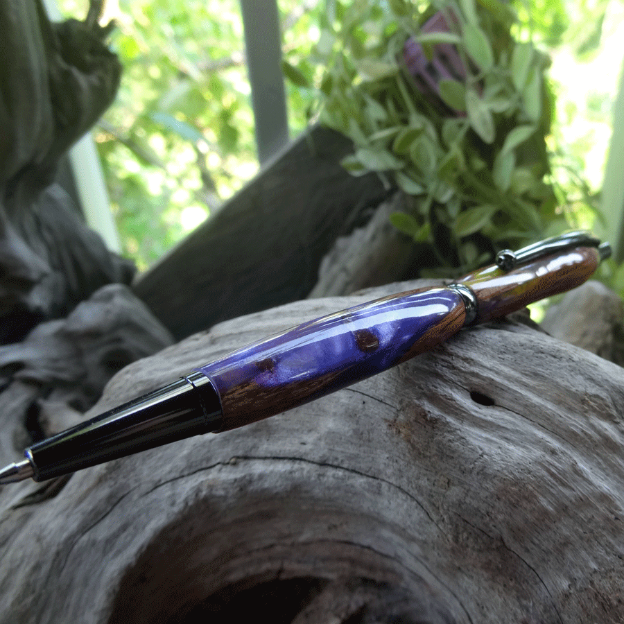 Driftwood and purple and yellow resin pen