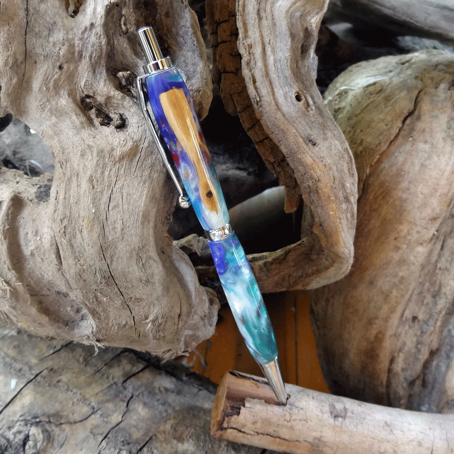 Driftwood and pearl and purple resin pen