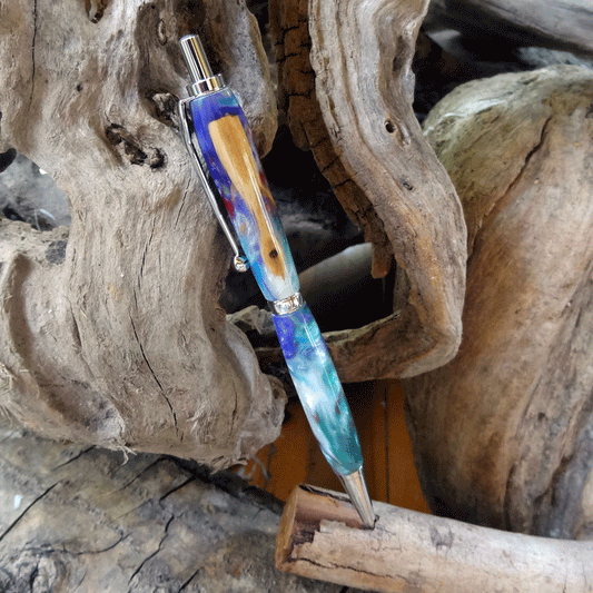 Driftwood and pearl and purple resin pen