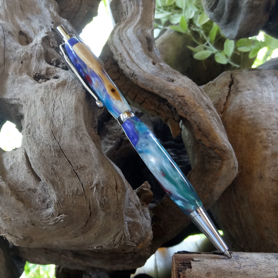 Driftwood and pearl and purple resin pen