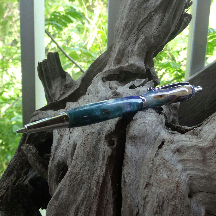 Driftwood and pearl and purple resin pen