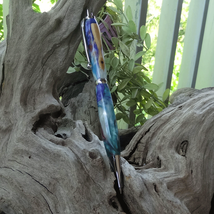 Driftwood and pearl and purple resin pen