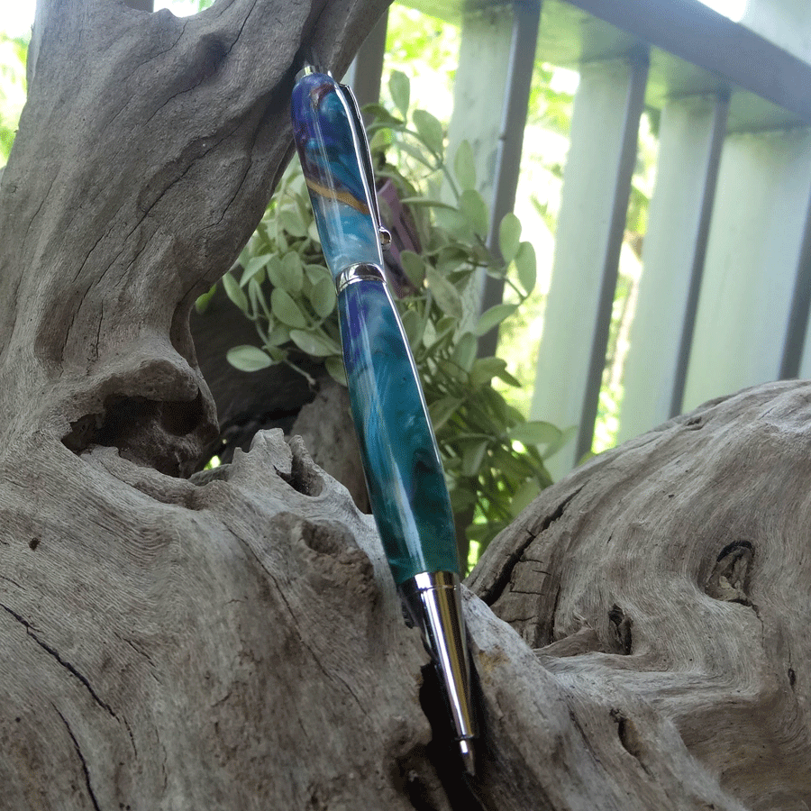 Driftwood and pearl and purple resin pen