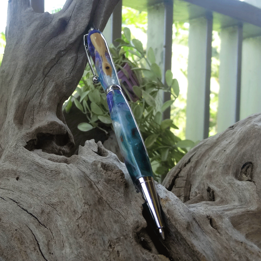 Driftwood and pearl and purple resin pen