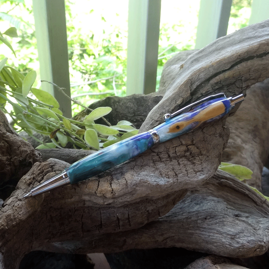 Driftwood and pearl and purple resin pen