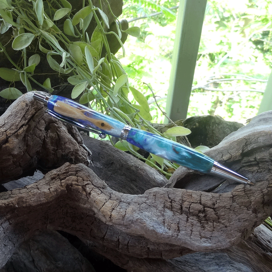 Driftwood and pearl and purple resin pen