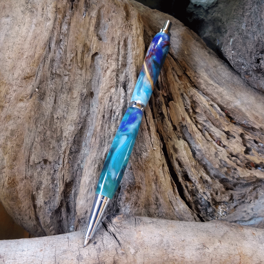 Driftwood and pearl and purple resin pen