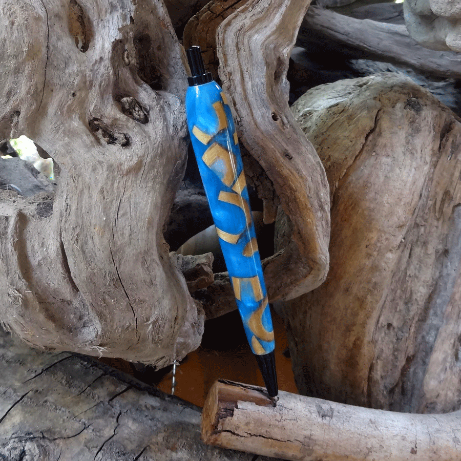 Driftwood and blue resin pen