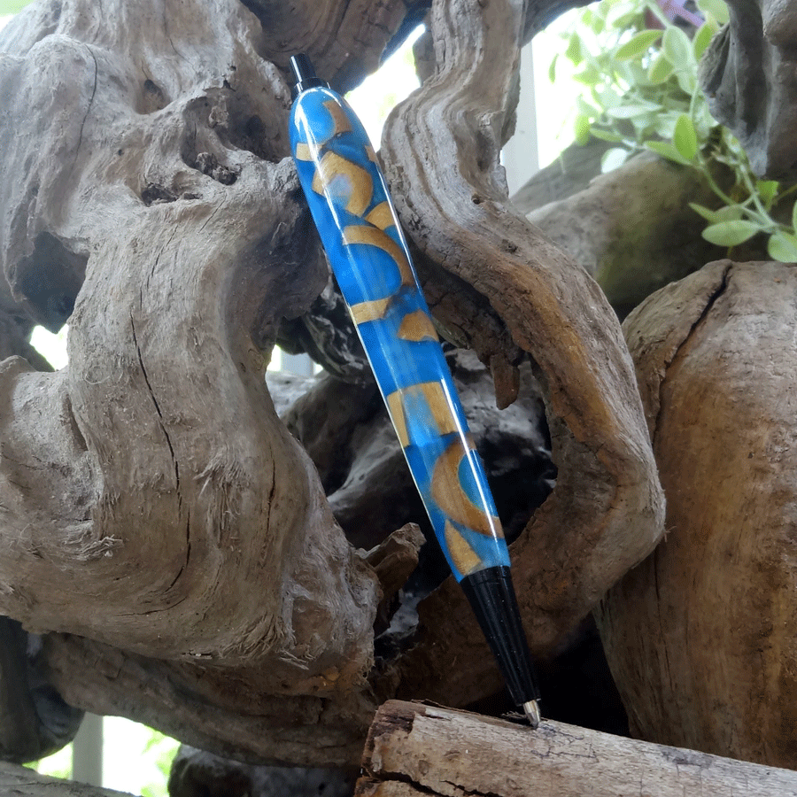 Driftwood and blue resin pen